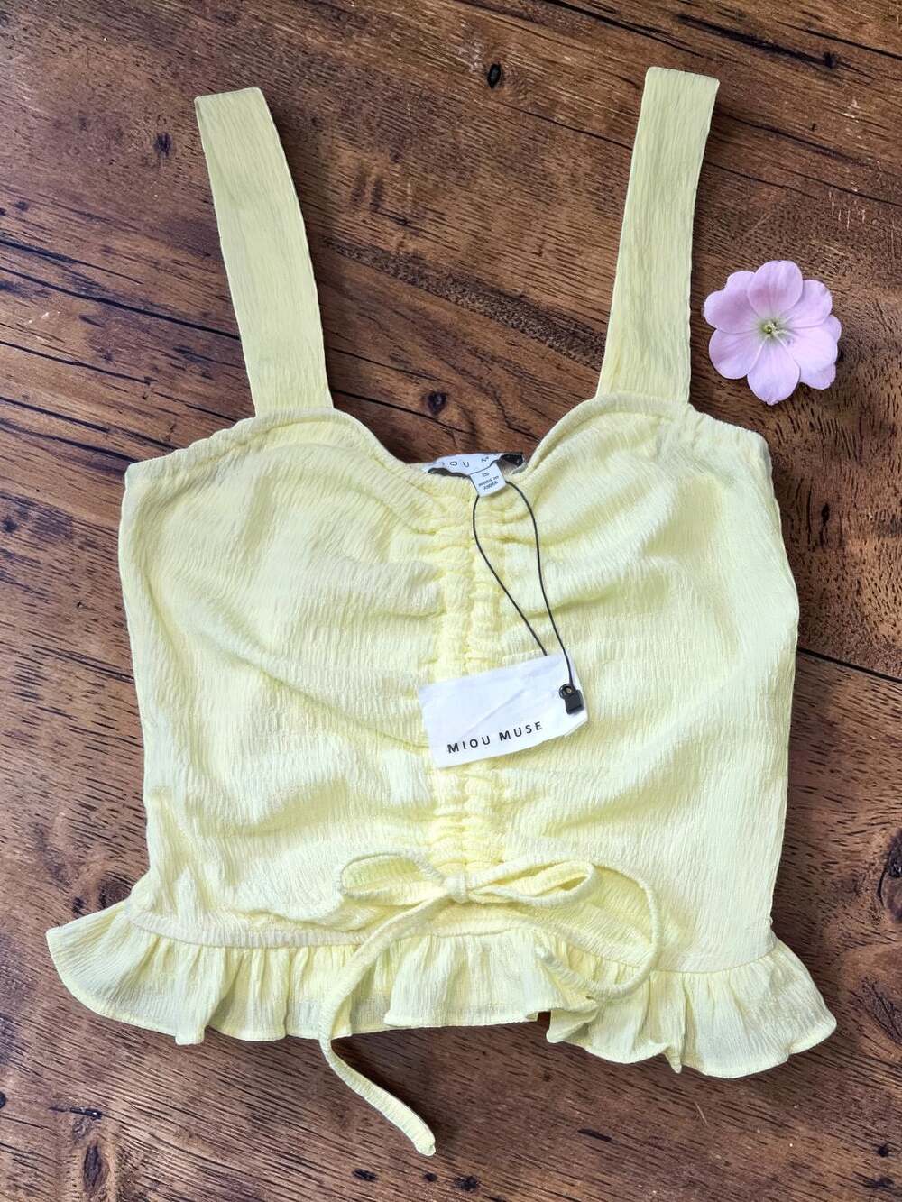 New MIOU MUSE Yellow Soft Tie Front Feminine Tank Top S